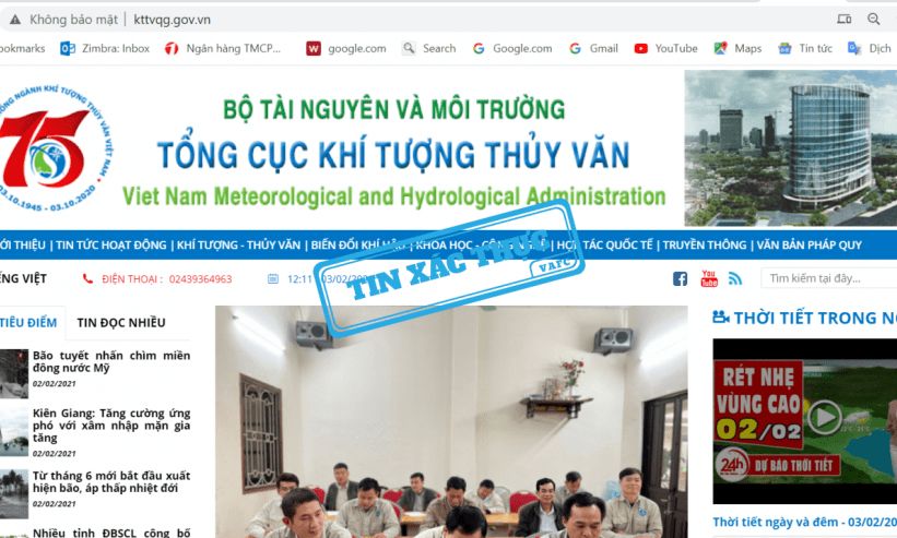 Trang chủ website Trung tâm Dự báo Khí tượng Thủy văn Quốc gia